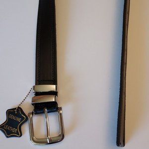 Men's Black Leather Belt with Silver Double Buckle Size 40 NEW